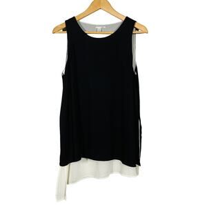Halogen Sheer Knit  Layered Tank Long Legging Tunic Black White Sleeveless - M